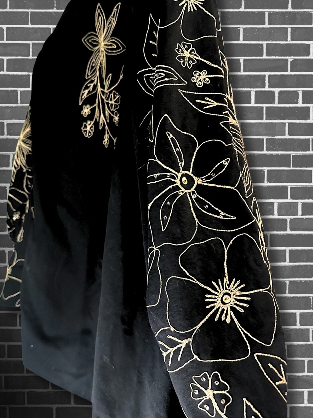 Black Luxury Blazer with Gold Floral Embroidery